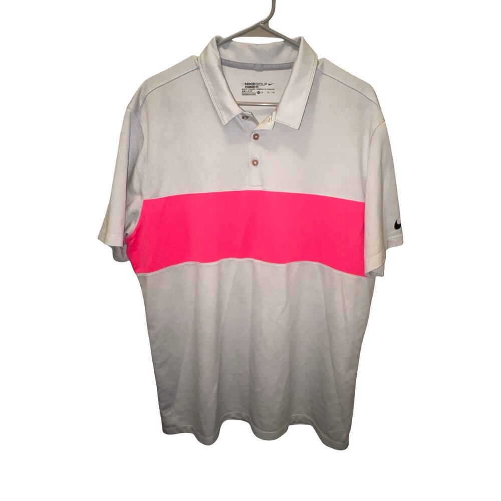 Nike Golf Dri-FIT Gray & Pink Stripe Polo Men's XL